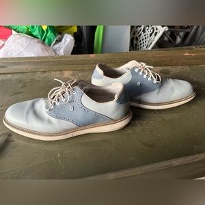 FootJoy Men's Blue and Cream Oxfords Golf Shoes Size 15 Spiked